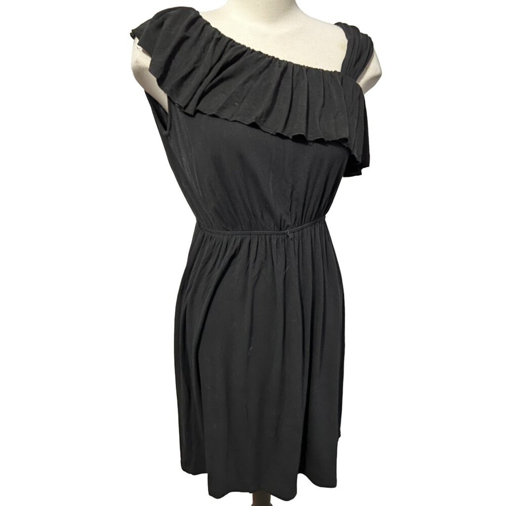 Madison Black Ruffle One Shoulder Mini Dress Sz Petite Small Flowy Ruffle Collar